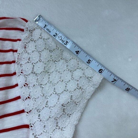 Hinge Red and White Stripe T-shirt with Lace Short Sleeves Size S - Picture 7 of 9